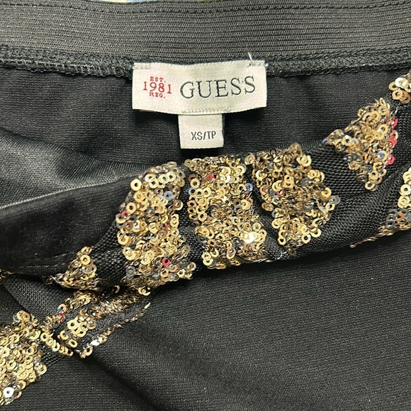 Guess Black Party Dress with gold metallic sequins, sexy slit, flirty NYE dance - Picture 5 of 5